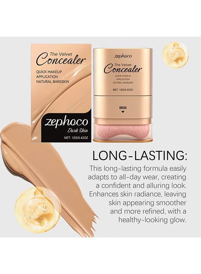 zephoco Concealer,Double-ended Concealer Stick Foundation Stick with Built-in Soft Brush and Natural Finish Concealer Foundation Sticks for Multi-Use Face Makeup (Dark skin) - Image 4